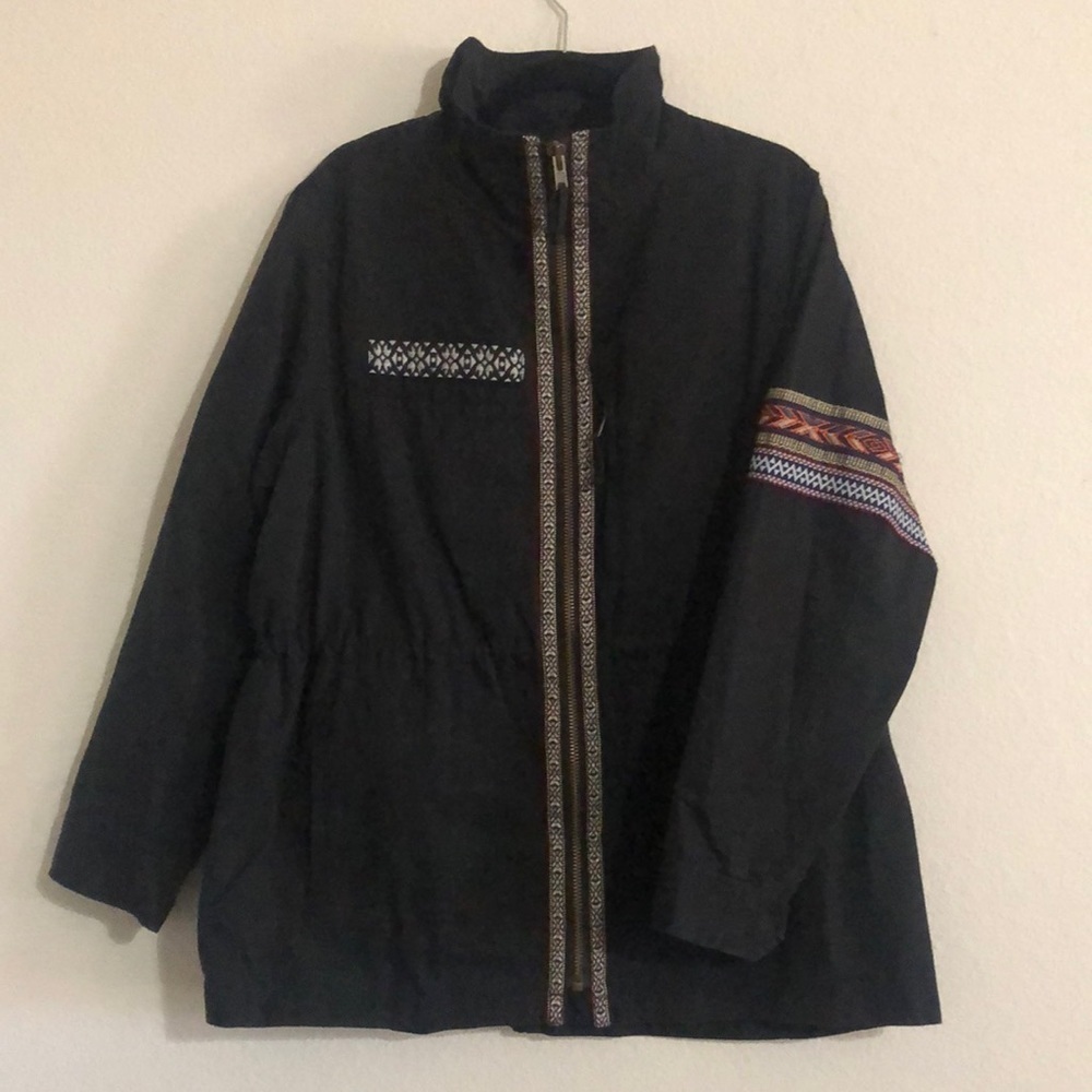 NWOT Billy T StitchFix Mixed Media Utility Jacket Black with Embroidery